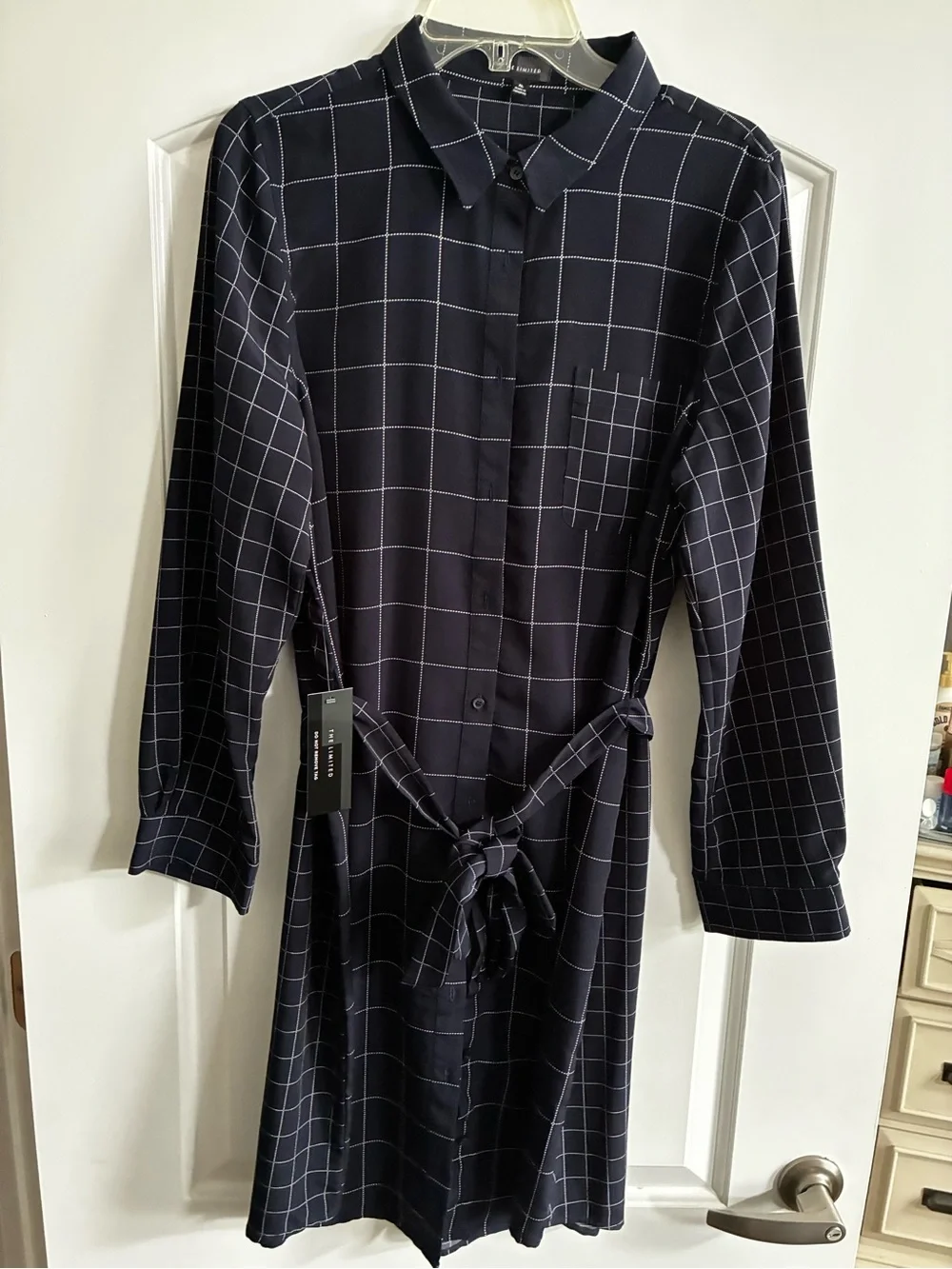 The Limited Black Windowpane Long-Sleeve Shirt Dress